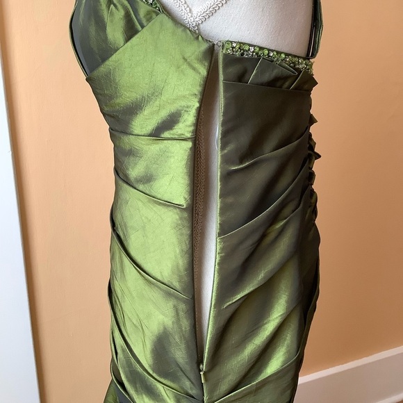 VINTAGE Green Ruched Sequin Evening Gown - Picture 13 of 16
